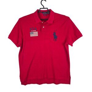 Mens Polo Ralph Lauren Red Custom Fit Polo Shirt Short Sleeve 100% Cotton XL
